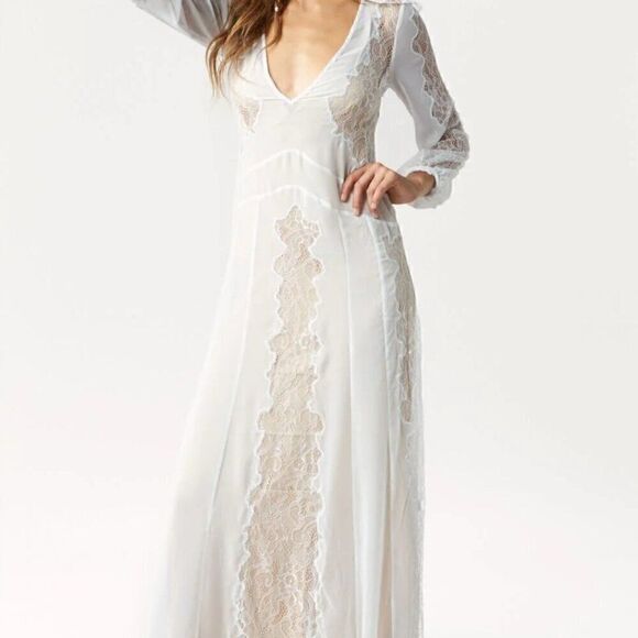 NWT Stone XS/S Cold Fox White Bridal Lace Vermont Ethereal Fairy Long Maxi Dress - Picture 2 of 7